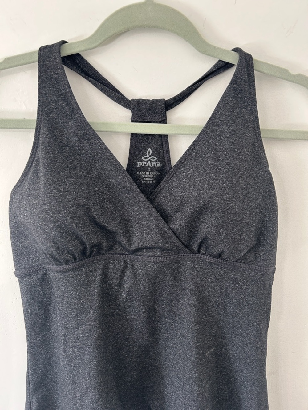 Prana Hope Tank Top Women's L Charcoal Heather Built-In Shelf Bra with Pads - Picture 3 of 11